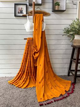 Suta - Women Mustard Cotton Handloom Saree Without Blouse