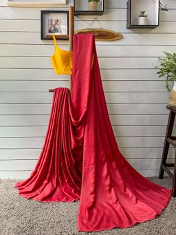 Suta - Women Red Cotton Handloom Saree Without Blouse