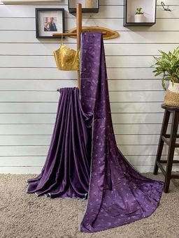 Suta - Women Purple Viscose Printed Saree Without Blouse
