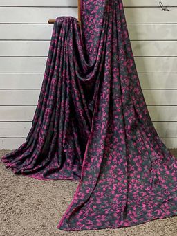 Suta - Women Purple Cotton Floral Printed Saree Without Blouse