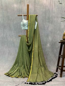 Suta - Women Green Cotton Handloom Saree Without Blouse