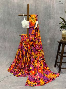 Suta - Women Multi-Color Cotton Printed Saree Without Blouse