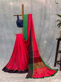 Suta - Women Red Cotton Woven Saree Without Blouse