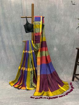 Suta - Women Multi-Color Cotton Handloom Saree Without Blouse