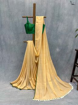 Suta - Women Beige Cotton Solid Handloom Saree Without Blouse