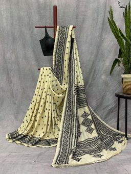 Suta - Women Cream Pure Silk Embroidered Saree Without Blouse