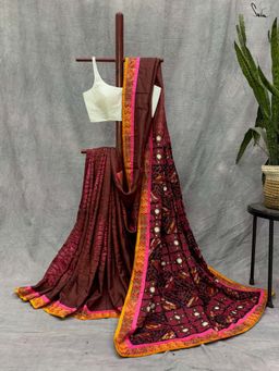 Suta - Women Brown Pure Silk Embroidered Saree Without Blouse