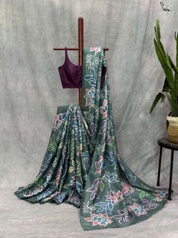 Suta - Women Green Pure Silk Floral Printed Saree Without Blouse