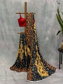 Suta - Women Multi-Color Cotton Floral Printed Saree Without Blouse