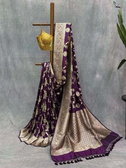 Suta - Women Purple Pure Silk Woven Saree Without Blouse