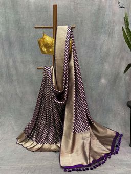 Suta - Women Purple Pure Silk Woven Tassels Saree with Unstitched Blouse