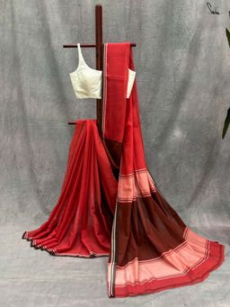 Suta - Women Red Woven Cotton Handloom Saree Without Blouse