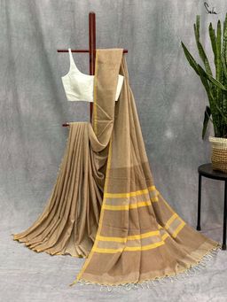 Suta - Women Beige Cotton Handloom Saree Without Blouse