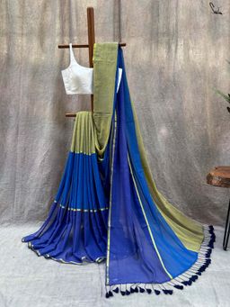 Suta - Women Blue Cotton Handloom Saree Without Blouse