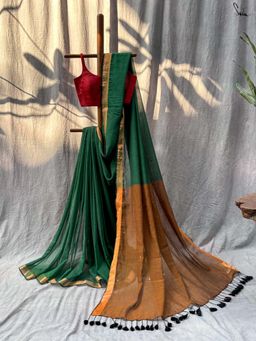 Suta - Women Green Cotton Handloom Saree Without Blouse