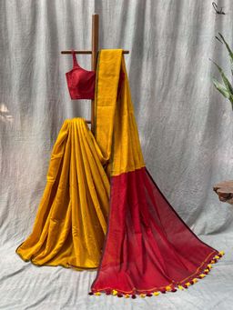 Suta - Women Yellow Cotton Handloom Saree with Unstitched Blouse
