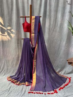 Suta - Women Purple Cotton Handloom Saree Without Blouse