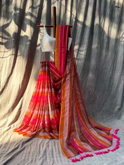 Suta - Women Multi-Color Cotton Stripes Saree Without Blouse