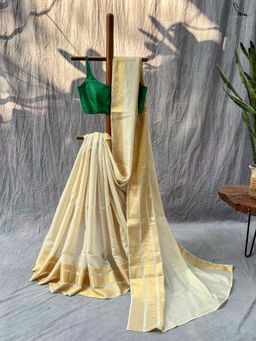 Suta - Women Off White Cotton Zari Woven Saree Without Blouse