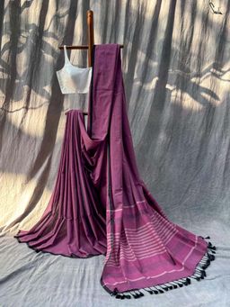 Suta - Women Purple Cotton Handloom Saree Without Blouse