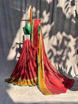 Suta - Women Maroon Cotton Woven Handloom Saree with Unstitched Blouse