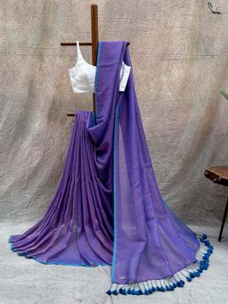 Suta - Women Purple Cotton Stripes Handloom Saree Without Blouse