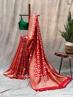 Suta - Women Red Pure Silk Floral Woven Saree Without Blouse