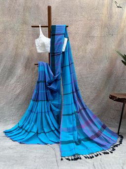 Suta - Women Blue Cotton Handloom Saree Without Blouse