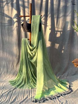 Suta - Women Light Green Cotton Woven Saree Without Blouse