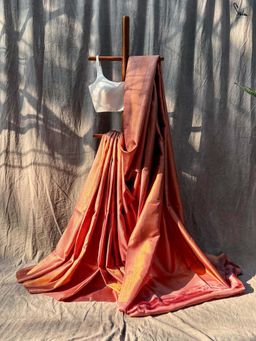 Suta - Women Peach Pure Silk Woven Saree with Unstitched Blouse