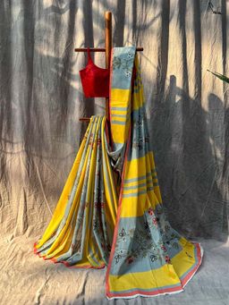 Suta - Women Multi-Color Cotton Floral Printed Saree Without Blouse