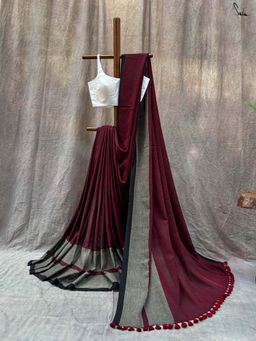 Suta - Women Maroon Cotton Handloom Saree Without Blouse