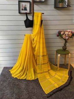 Suta - Women Yellow Cotton Handloom Saree Without Blouse