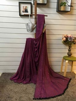 Suta - Women Purple Cotton Handloom Sequined Saree Without Blouse