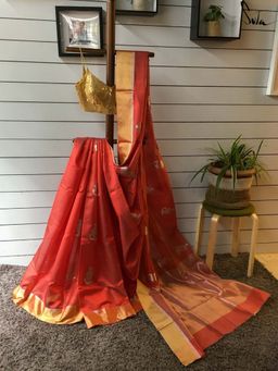 Suta - Women Red Pure Silk Zari Woven Saree with Unstitched Blouse