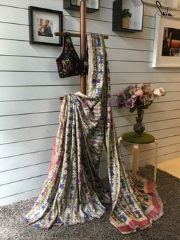 Suta - Women Multi-Color Pure Silk Floral Printed Saree with Unstitched Blouse