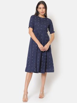 SAAKI - Sanchi Navy Gathered Dress