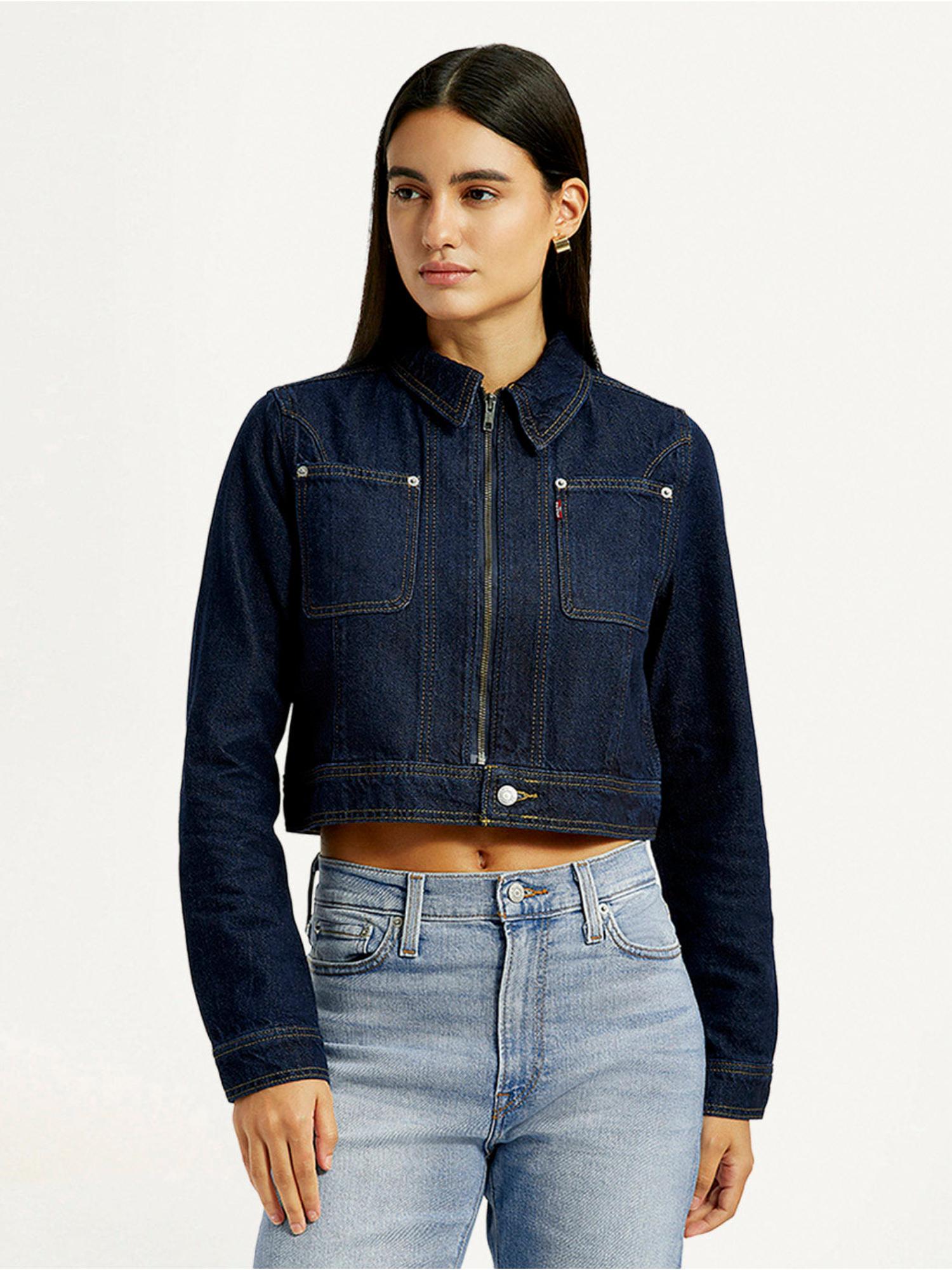 levi's Womens Solid Navy Denim Jacket-picture-11