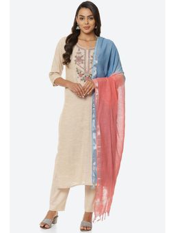 Biba - Beige Cotton Embroidered Unstitched Suit (Set of 3)