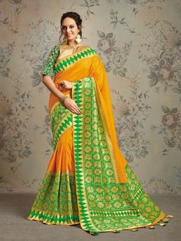 Odette - Yellow Weaved Jacquard Silk Designer Saree with Unstitched Blouse