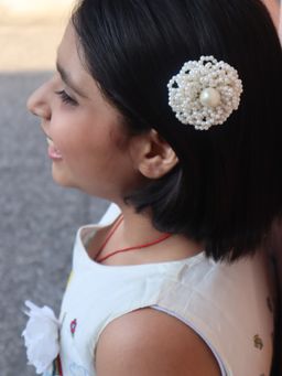 Choko - Kids White Embellished French Barrette-Handmade