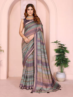 Odette - Women Multi-Colour Cotton Blend Saree with Unstitched Blouse Piece
