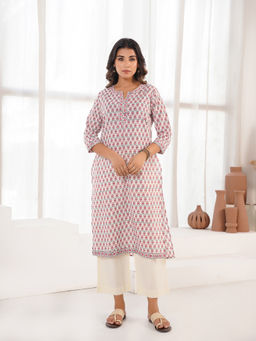 GOODHAND - Women White Pure Cotton Round Neck Kurta