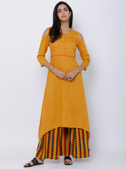 VISHUDH - Women Mustard Viscose Round Neck Kurta