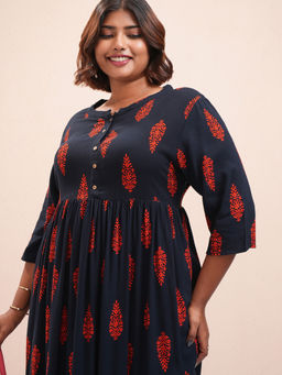 VISHUDH - Women Black Viscose Rayon Round Neck Kurta