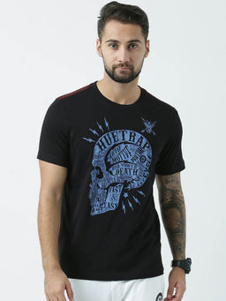 Huetrap - Mens Round Neck Half Sleeves Black T-shirt