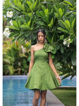 FORAM PATEL - Olive Green One Shoulder Mini Dress