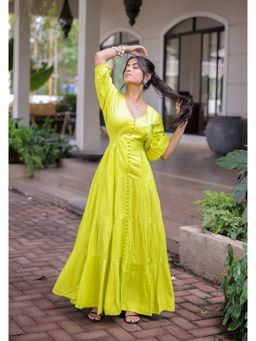 FORAM PATEL - Lime Yellow Tiered Maxi Dress
