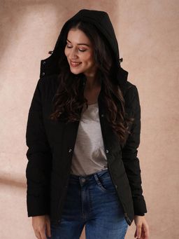 Globus - Women Black Hooded Puffer Jacket