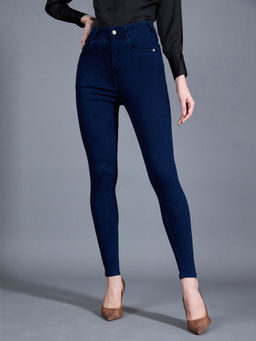 Miss Chase - Women's Navy Blue Skinny Fit High Rise Stretchable Workwear Denim Jeans